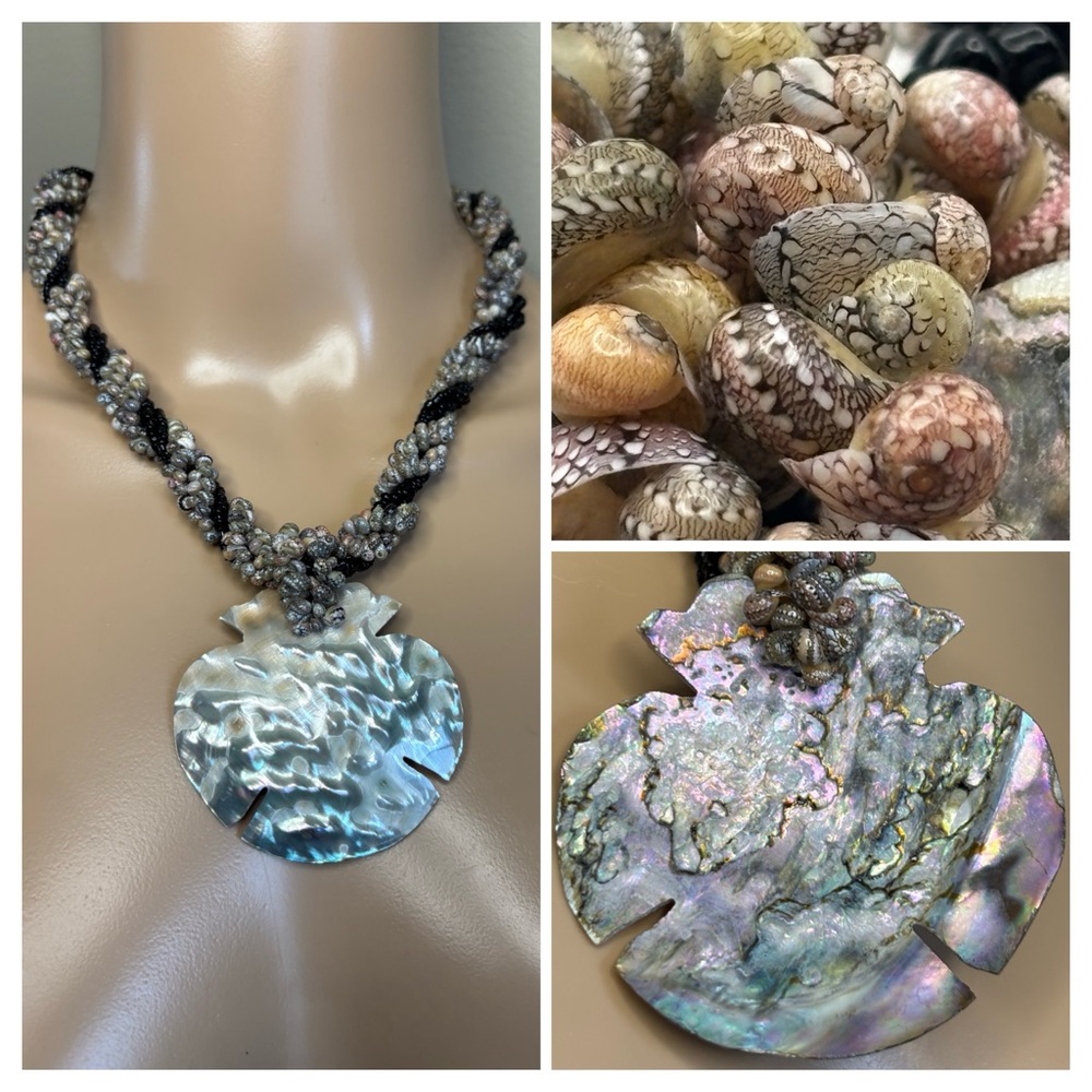 VTG Hand-Strung Twisted Nerite Shell & Mother of Pearl Statement Necklace